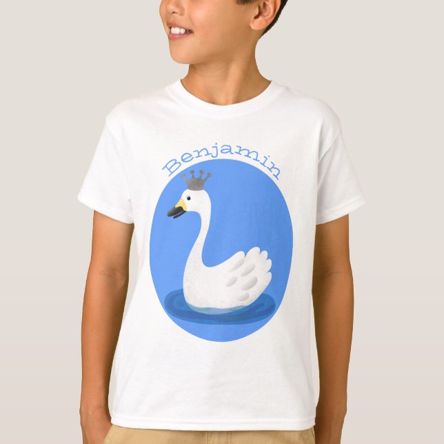 Cute white svan med krona tecknad t shirt (Framsida)