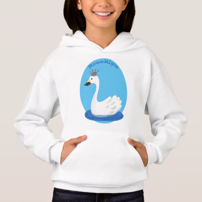 Cute white svan med krona tecknad t shirt (Framsida)