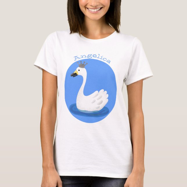 Cute white svan med krona tecknad t shirt (Framsida)