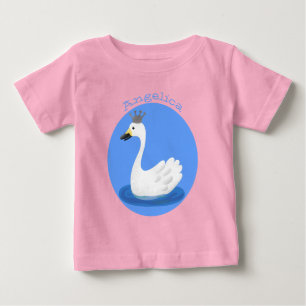 Cute white svan med krona tecknad t shirt