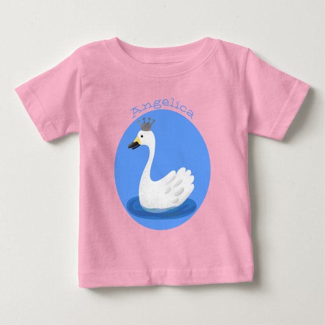 Cute white svan med krona tecknad t shirt (Framsida)