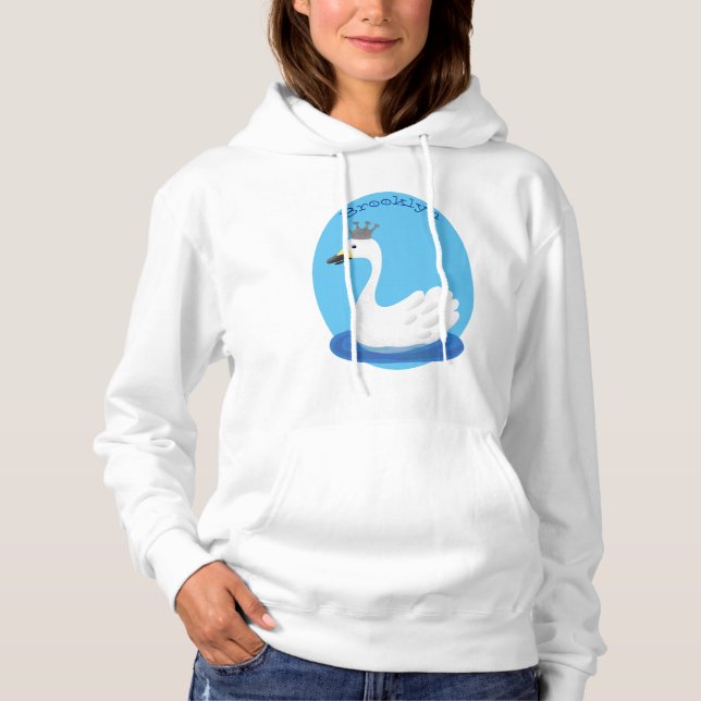 Cute white svan med krona tecknad t shirt (Framsida)