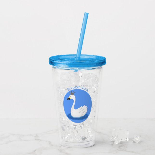 Cute white svan med krona tecknad take away mugg (Baksida Ice)