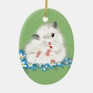 Cute white Syrian hamster accessories, green polka Julgransprydnad Keramik