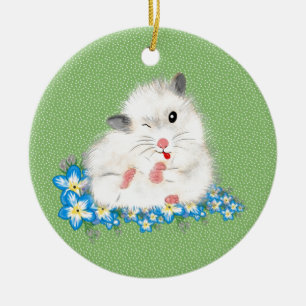 Cute white Syrian hamster accessories, green polka Julgransprydnad Keramik