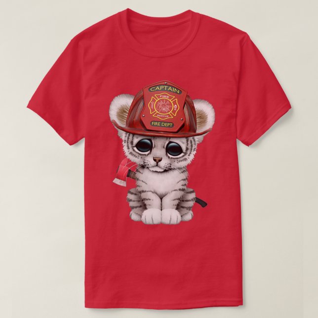 Cute White Tiger Unge Firefighter Classic TShirt T Shirt (Design framsida)