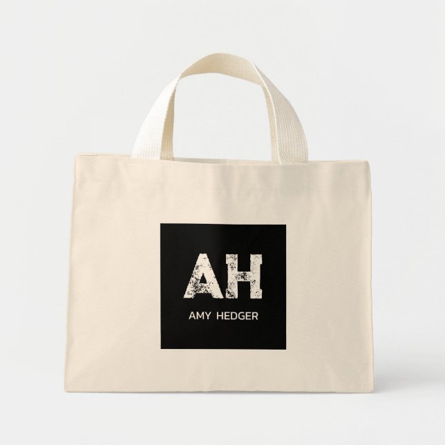 CUTE WHITE TWO LETTER MONOGRAM NAME NATURAL BLACK MINI TYGKASSE (Framsidan)