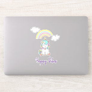 Cute White Unicorn Illustration Lycklig Vibes Klistermärken
