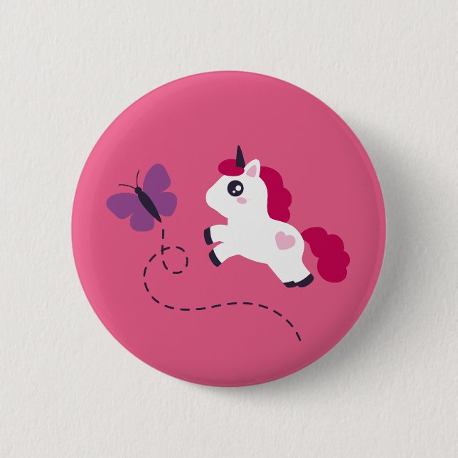 Cute White Unicorn med Butterfly Knapp (Framsida)