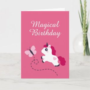 Cute White Unicorn med Butterfly Kort