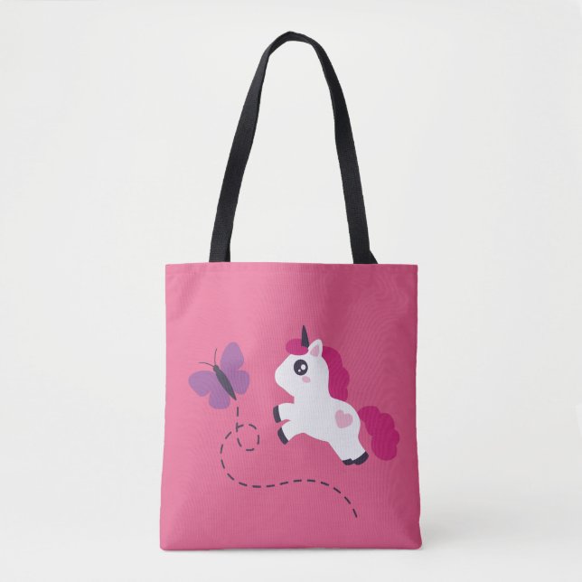 Cute White Unicorn med Butterfly Tygkasse (Framsida)