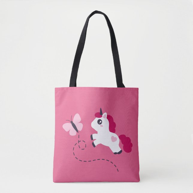 Cute White Unicorn med Butterfly Tygkasse (Framsida)