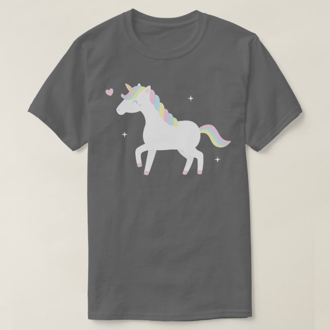 Cute White Unicorn med Pastel Mane T Shirt (Design framsida)