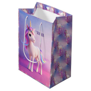 Cute White Unicorn med Rosa och Blue Mane