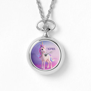 Cute White Unicorn med Rosa och Blue Mane Armbandsur