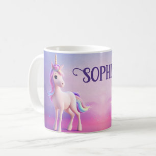Cute White Unicorn med Rosa och Blue Mane Kaffemugg