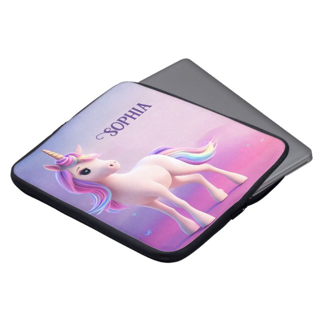 Cute White Unicorn med Rosa och Blue Mane Laptop Fodral (Framsida topp)