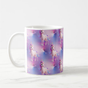 Cute White Unicorn med Rosa och Blue Mane Mönster Kaffemugg