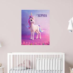 Cute White Unicorn med Rosa och Blue Mane Poster