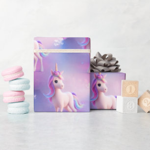 Cute White Unicorn med Rosa och Blue Mane Presentpapper