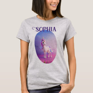 Cute White Unicorn med Rosa och Blue Mane T Shirt