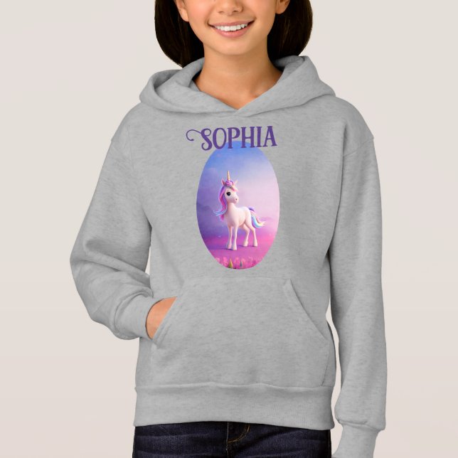 Cute White Unicorn med Rosa och Blue Mane T Shirt (Framsida)