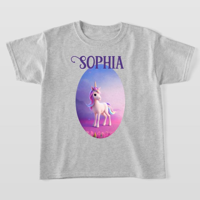 Cute White Unicorn med Rosa och Blue Mane T Shirt (Laydown)