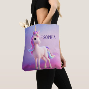 Cute White Unicorn med Rosa och Blue Mane Tygkasse