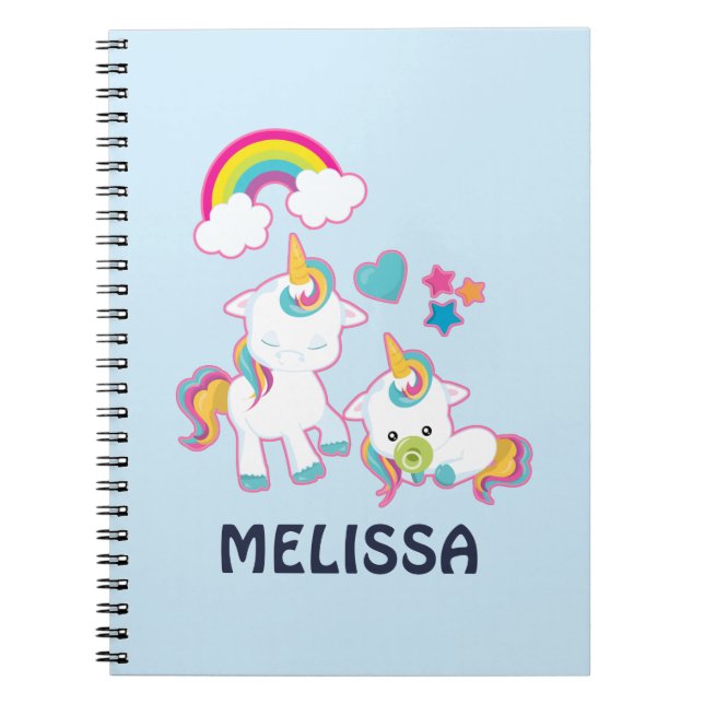 Cute White Unicorns Magic Mamma & Baby Anteckningsbok (Framsidan)