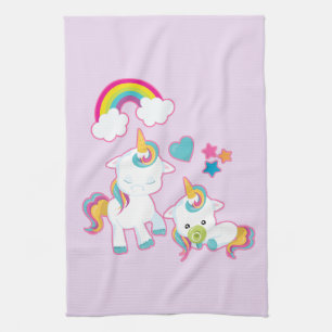 Cute White Unicorns Magic Mamma & Baby Kökshandduk