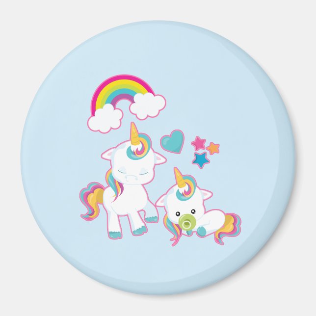 Cute White Unicorns Magic Mamma & Baby Magnet (Framsidan)