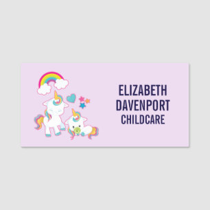Cute White Unicorns Magic Mamma & Baby Namnbricka