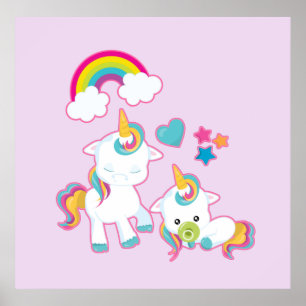 Cute White Unicorns Magic Mamma & Baby Poster