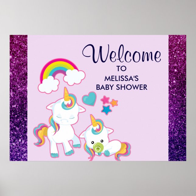 Cute White Unicorns Magic Mamma & Baby Poster (Framsidan)