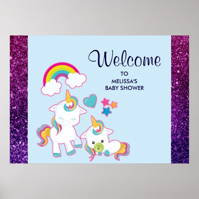Cute White Unicorns Magic Mamma & Baby Poster (Framsidan)
