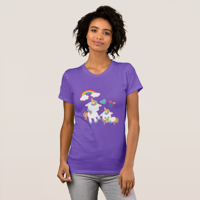 Cute White Unicorns Magic Mamma & Baby T Shirt (Hel framsida)