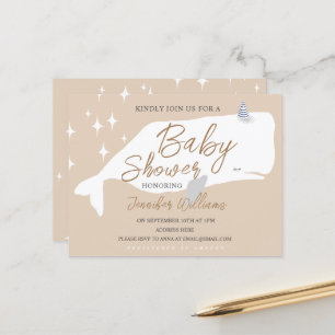 Cute White Whale Baby Shower Beige Invitation Vykort
