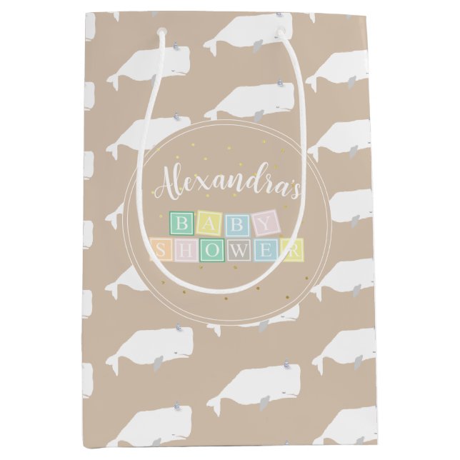 Cute White Whale Baby Shower Neutralt Beige (Framsidan)