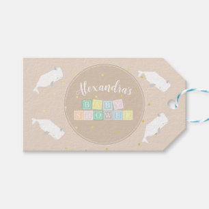 Cute White Whale Baby Shower Neutralt Beige Presentetikett
