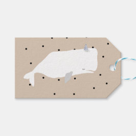 Cute White Whale Baby Shower Neutralt Beige Presentetikett