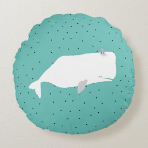 Cute White Whale Light Teal Rund Kudde