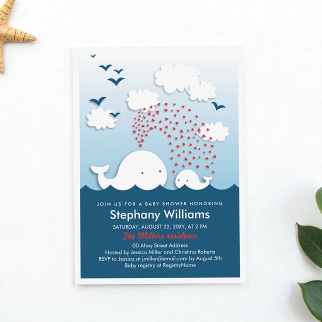 Cute White Whales Snyggt Baby Shower Inbjudan (Skapare uppladdad)