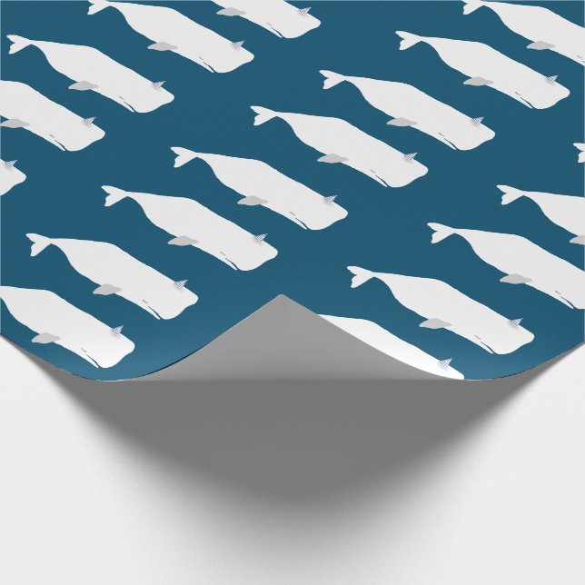 Cute White Whsea Navy Blue Presentpapper (Hörn)