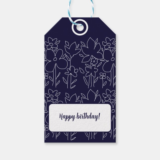 Cute White Wildblommor Mönster Monogrammed Presentetikett (Framsidan)