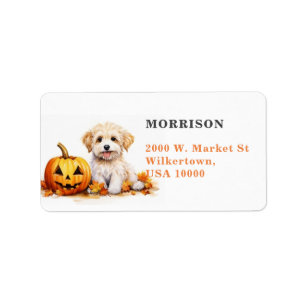 Cute White Yorkie Hund med Pumpkin Adressetikett
