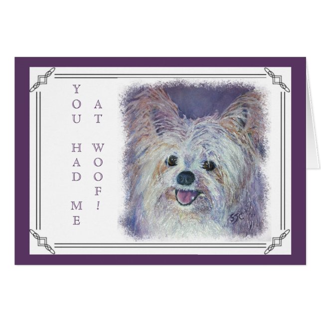 CUTE WHITE YORKIE MIX HÄLSNINGSKORT (Framsidan Horizontal)
