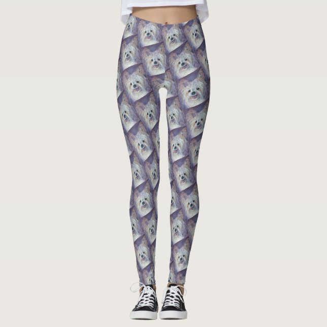 CUTE WHITE YORKIE MIX LEGGINGS (Framsida)