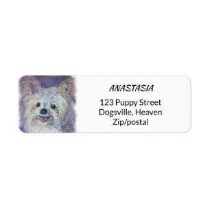 CUTE WHITE YORKIE MIX RETURADRESS ETIKETT