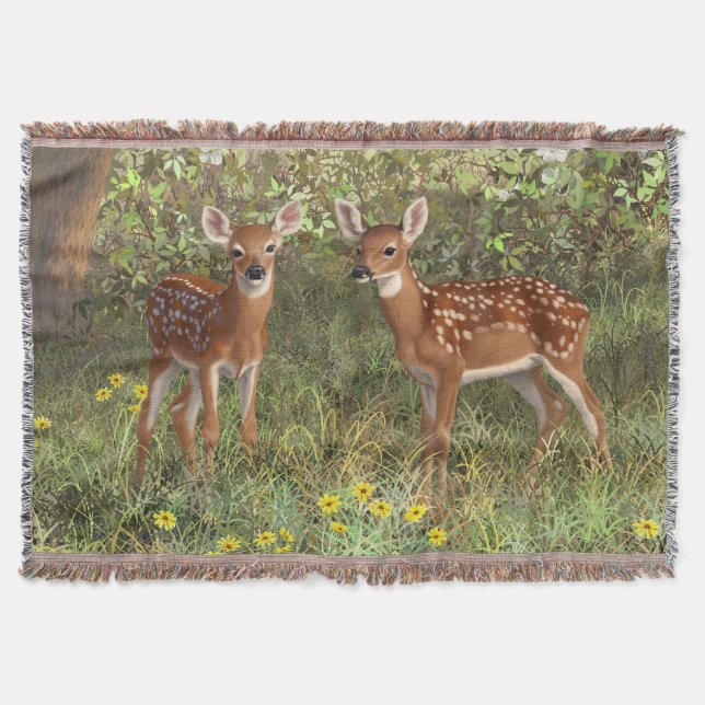 Cute Whitetail Hjort Twin Fawns Filt (Framsidan)