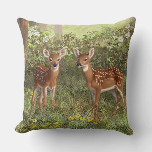 Cute Whitetail Hjort Twin Fawns Kudde